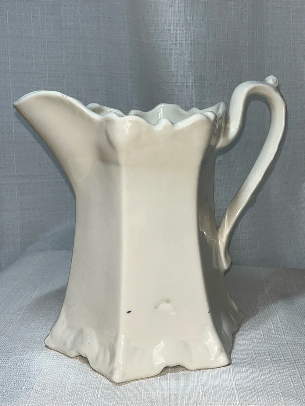 Handmade Signed White Pottery Pitcher Vase Rustic Farmhouse Creamer 8” Ceramic